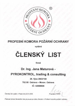 Člensky list Profesní komory požární ochrany Člensky list Profesní komory požární ochrany