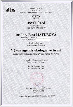 Osvědčení výkon agendy ekologie ve firmě Osvědčení výkon agendy ekologie ve firmě