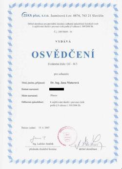 Osvědčení osoby odborně způsobilé v prevenci rizik Osvědčení osoby odborně způsobilé v prevenci rizik