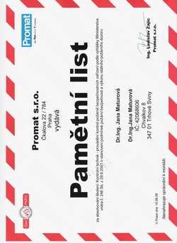 Pamětní list partnerů Promat Pamětní list partnerů Promat