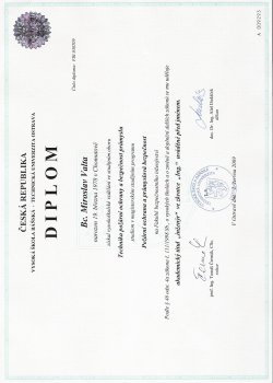 Diplom akademicko vědeckého titulu "Inženýr" Diplom akademicko vědeckého titulu "Inženýr"