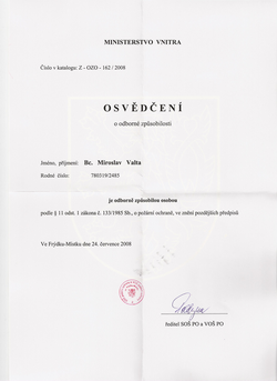 Osvědčení osoby odborně způsobilé v požární ochraně "Z" Osvědčení osoby odborně způsobilé v požární ochraně "Z"