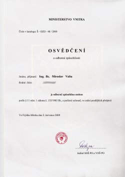 Osvědčení osoby odborně způsobilé v požární ochraně "Š" Osvědčení osoby odborně způsobilé v požární ochraně "Š"