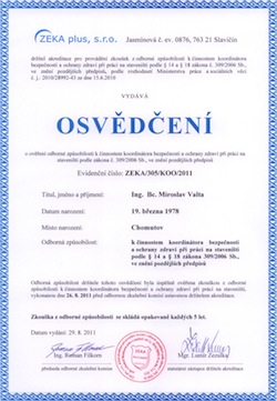 Osvědčení koordinátor BOZP na staveništi Osvědčení koordinátor BOZP na staveništi